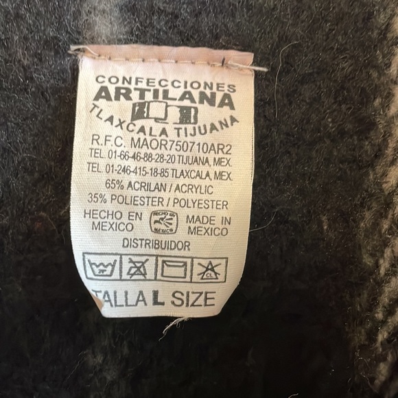 Mexican Baja Hoodie men’s large black with grey and white - Picture 3 of 4